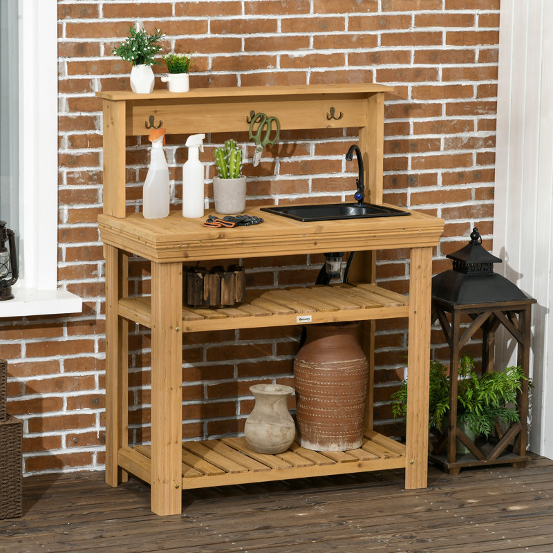 Bancs de rempotage pour l'extérieur avec robinet, lavabo amovible, tablettes