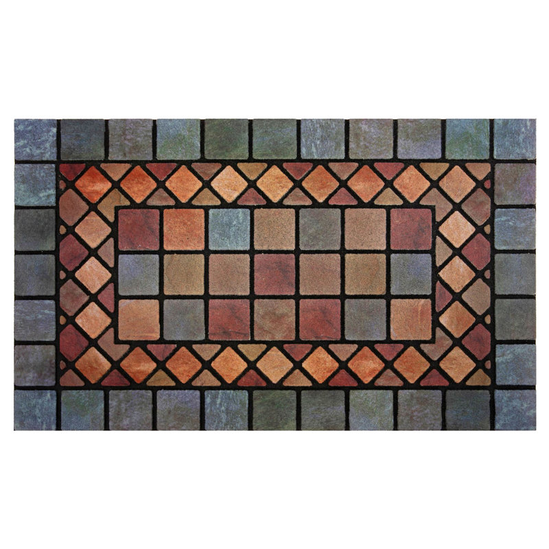 Recycled Rubber Elegant Tile Doormat, Blue  