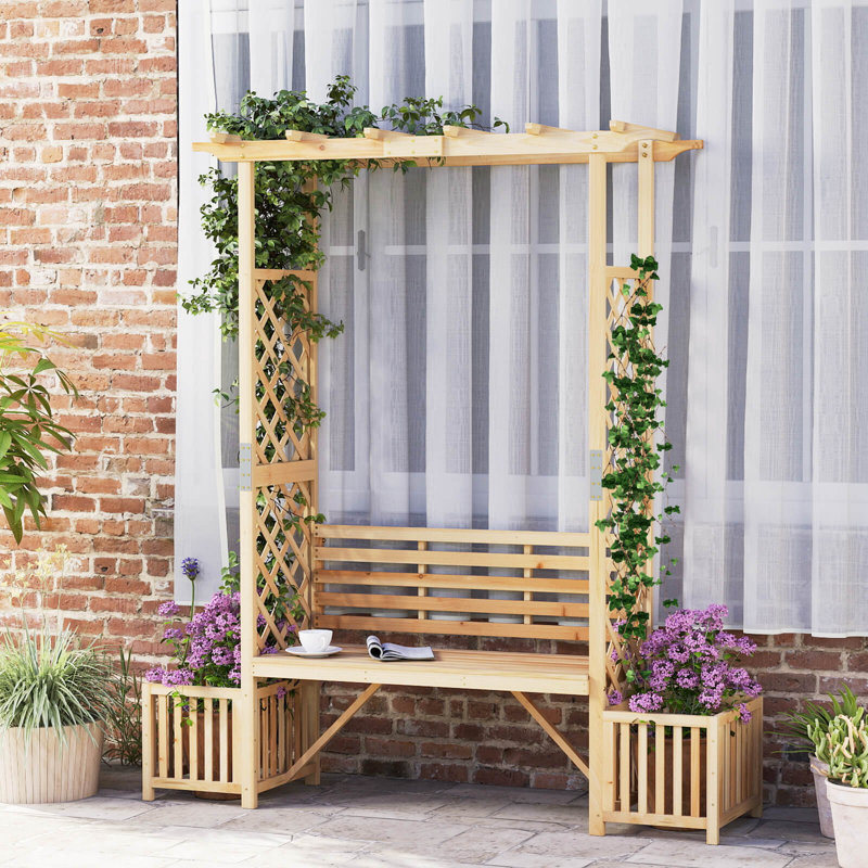 Patio banc de jardin Arbor Arbor avec boîte de plantation de pergola Trellis latéral pour vignes