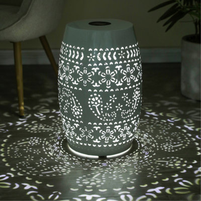 Table d'appoint solaire avec batterie solaire intégrée, superbe motif de fleurs la nuit, mobilier d'extérieur écologique et écoénergétique idéal pour les jardins et les cours de patio