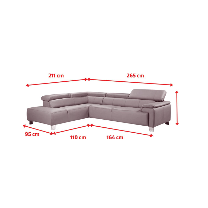 Ashauntae Leather Corner Sofa, Left Hand Facing, Black