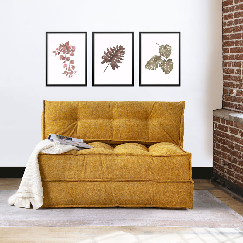 Stylish 2-Seat Sofa Bed, Mustard Fabric, 47.2 x 30.7 x 30.7 inches | 22 d Elastic Foam & Fiber for Comfort | Converts Easily to Bed (47.2 x 74.8 x 8.7 inches) | Perfect for Small Spaces, Modern Design