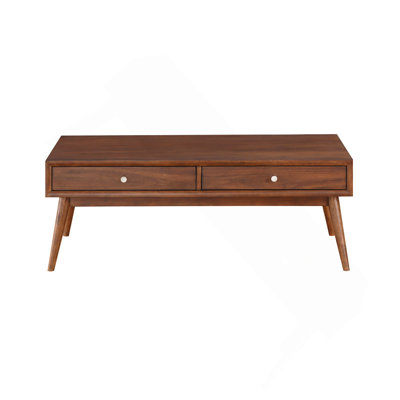 Coffee Table, Retro Modern 1Pc With 2X Drawers Brown Finish Living Room Furniture Walnut Veneer Wooden Furniture