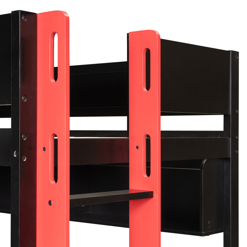 Lit mezzanine simple avec bureau de rangement et garde-robe, panneau de fibres à densité moyenne, bureau moderne, Noir