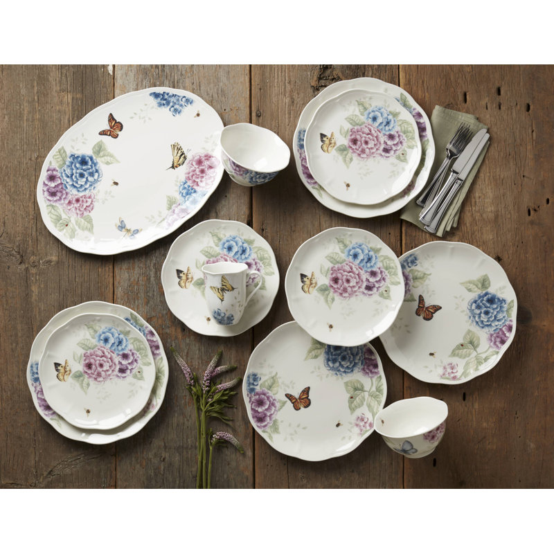 Butterfly Meadow Hydrangea 12-Piece Porcelain Dinnerware Set