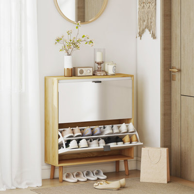 Armoire à chaussures étroite, 2 tiroirs à chaussures, blanc