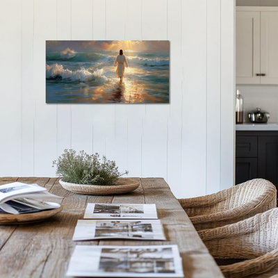 Jésus, art mural sur toile - Jésus tranquille marchant sur l'eau, décoration murale, art mural chrétien pour le salon, inspiration Jésus, reproduction d'art encadrée, 20 po x 40 po