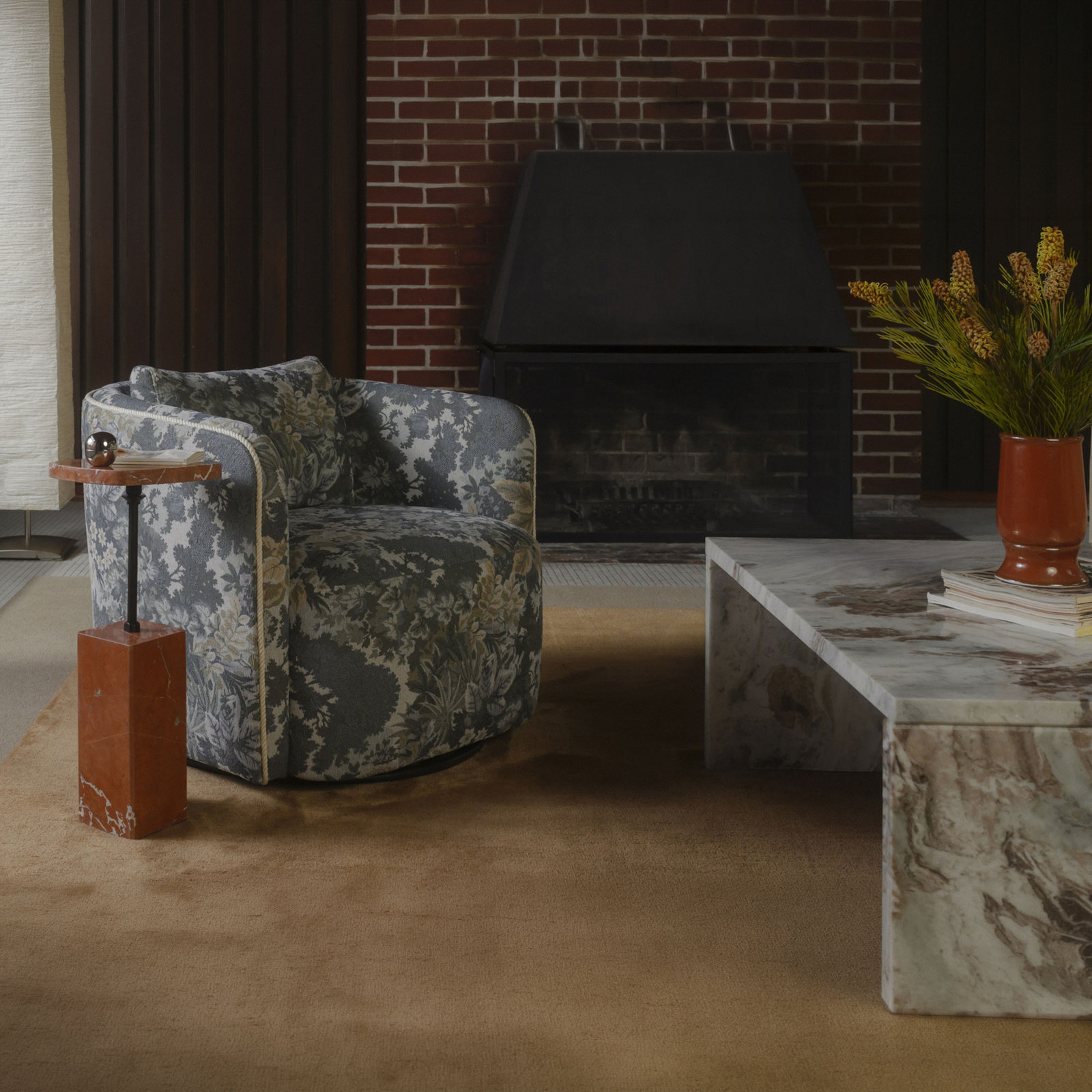 Stone End Table, Red