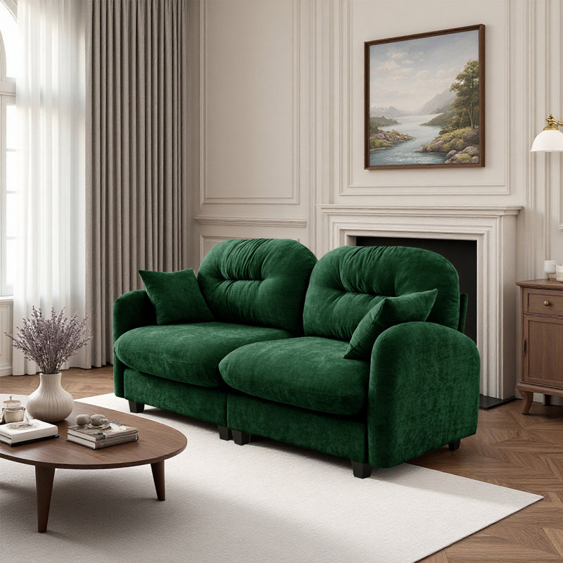 Chenille Sofa, Loveseat, Couch, Green