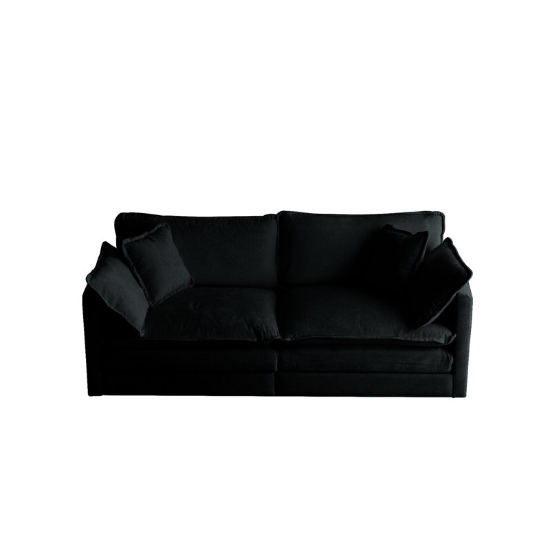2 canapé de salon - revêtement en chenille noire avec 4 coussins, structure en bois massif, tissu respirant, assise confortable recouverte d'un support, tissu, assise
