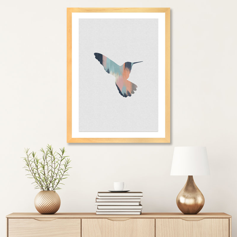 Pastel Hummingbird II - impression d'art graphique, H 32 po x l 24 po x P 1 po, Papier encadré de bois naturel