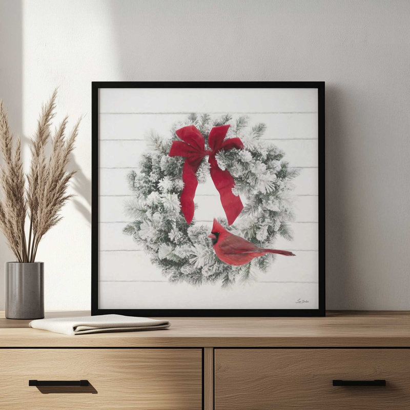 «Cardinal Wreath» par Lori Deiter, reproduction d'art, L 20 po x H 20 po, Brun, Impression encadrée