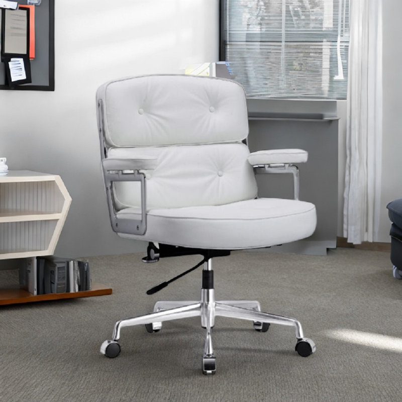 Astrahan Leather Tufted Office Chair, White