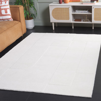 Kyrie Solid Color Hand Loomed Wool/Cotton Area Rug in Ivory