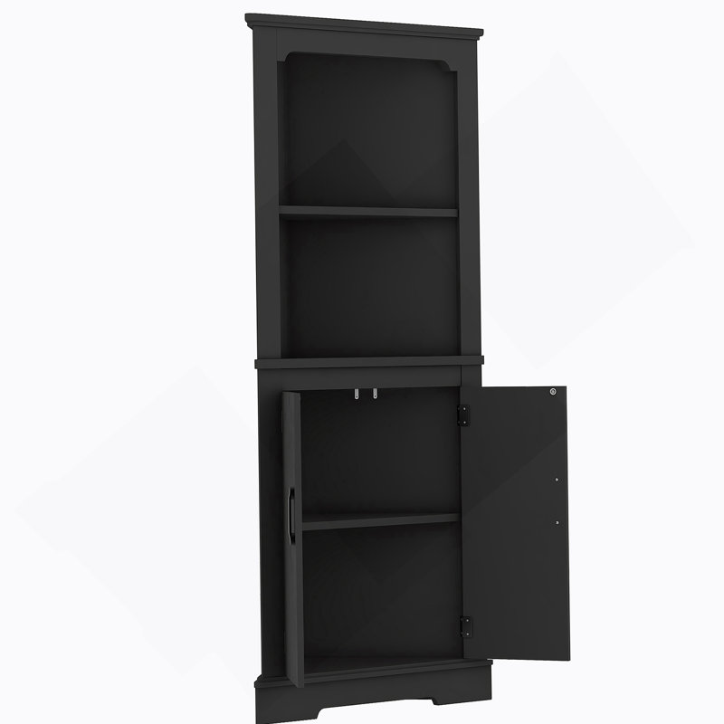 Grande armoire d'angle avec plusieurs compartiments et tablettes pour un rangement complet et une amélioration esthétique de la pièce dans divers espaces de vie