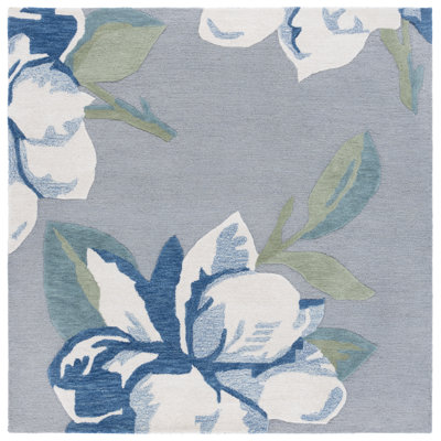 Tapis floral gris / ivoire en laine / coton touffeté à la main Jardin 403