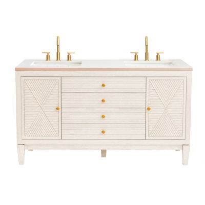 Base de meuble-lavabo autoportant de 60 po de Lilly en blanc antique