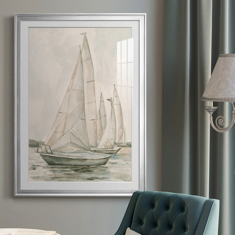 «Sail Scribble II», reproduction encadrée de qualité supérieure - prête à être accrochée, Argent