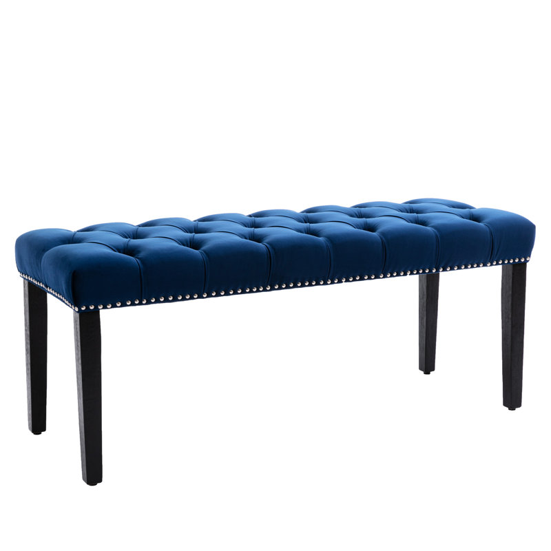 Velvet Footrest For Living Room And Entryway, Blue Upholstered Bench With Stable Legs, 18.83" H Plastic ,, Blue