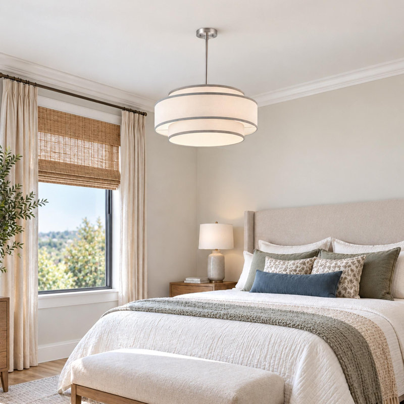 Lustre tambour moderne à 4 lumières de 18 po Aasim, Nickel