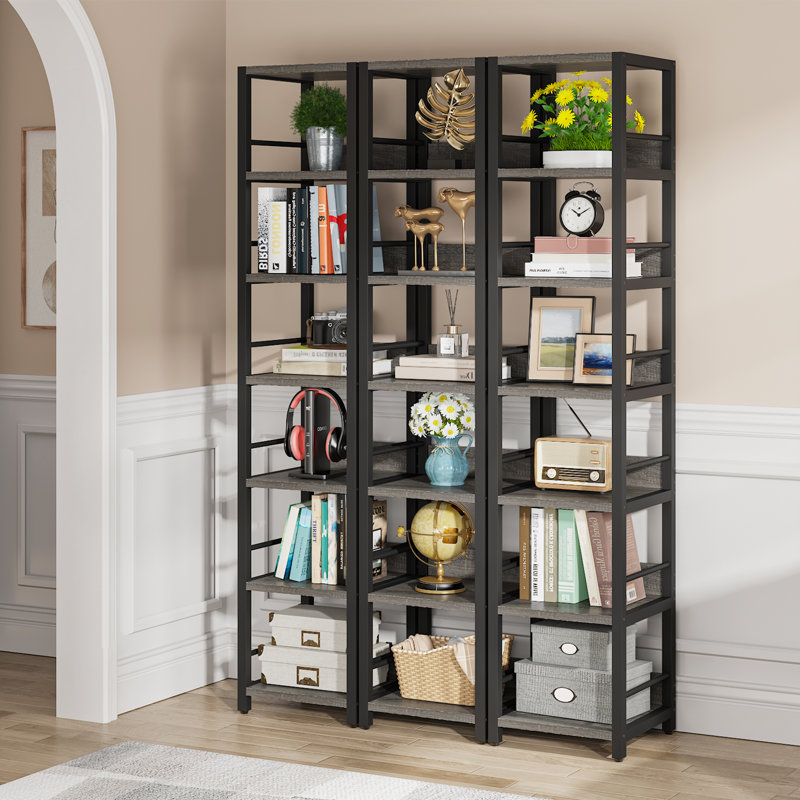 190cm H Stainless Steel Corner Bookcase, 190Cm H x 68Cm W x 34Cm D, Grey/Black