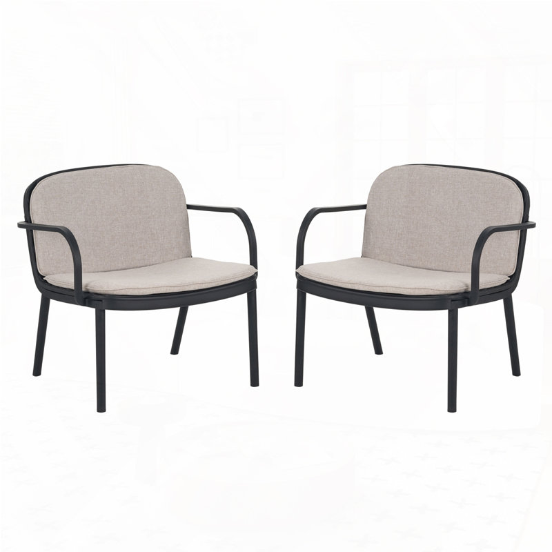 Fauteuil club d'extérieur en PP, Coussin beige, structure noire