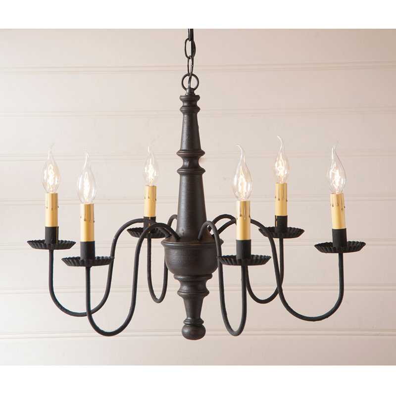 Lustre traditionnel / classique à 6 lumières de style bougie Whitmire, Noir Americana