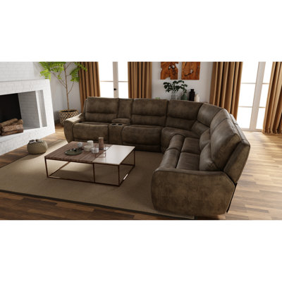 Canapé modulaire inclinable électrique en brun de 6 pièces avec tissu performant, chargement intelligent et espace de rangement dissimulé pour les espaces de vie