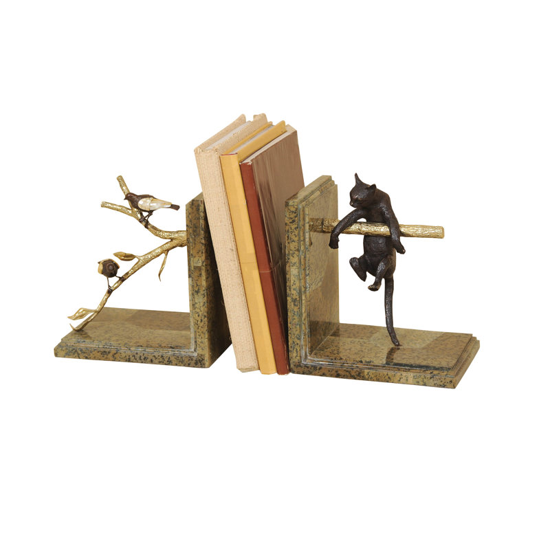Pursuit Cat and Bird Motif Bookends