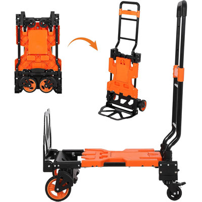 2-in-1 Folding Hand Truck with Foldable Basket, 330LB Dolly Cart with 2 Bungee Rope, Convertible Folding Hand Cart with 4 Wheels and Retractable Handle for Luggage, Travel, Moving, Office