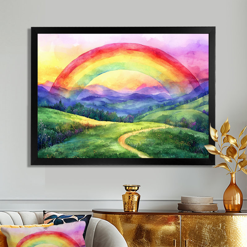 Rainbow Over The Hills In USA - art mural arc-en-ciel, H 12 po x l 20 po, Cadre simple noir