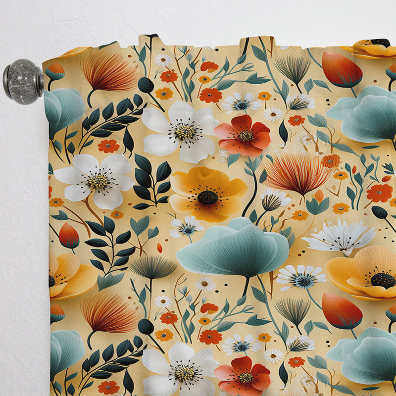 Mod Floral Nostalgia V - Rideau en velours Mid-Century - obscurcissant - 1 panneau, L 52 po x L 108 po