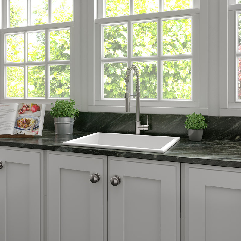 Fireclay Rome 24" L x 18" W Dual Mount Kitchen Sink with Sink Grid, White Matte