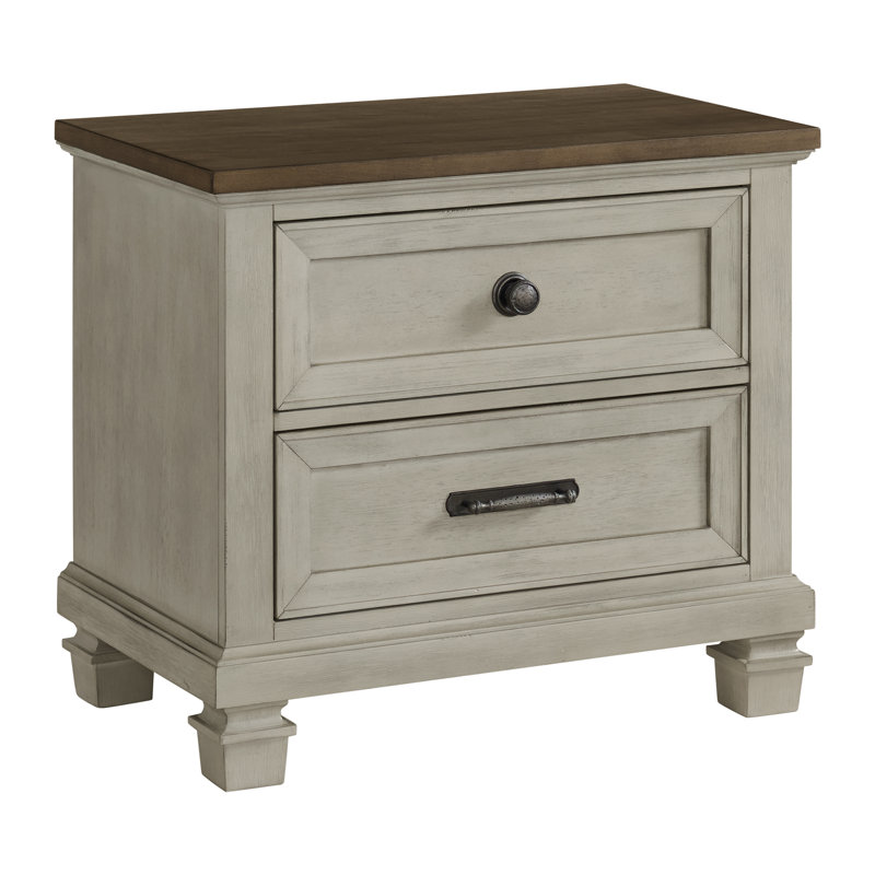 Table de chevet à 2 tiroirs Alcott Hill® Debbe avec USB en brun moyen