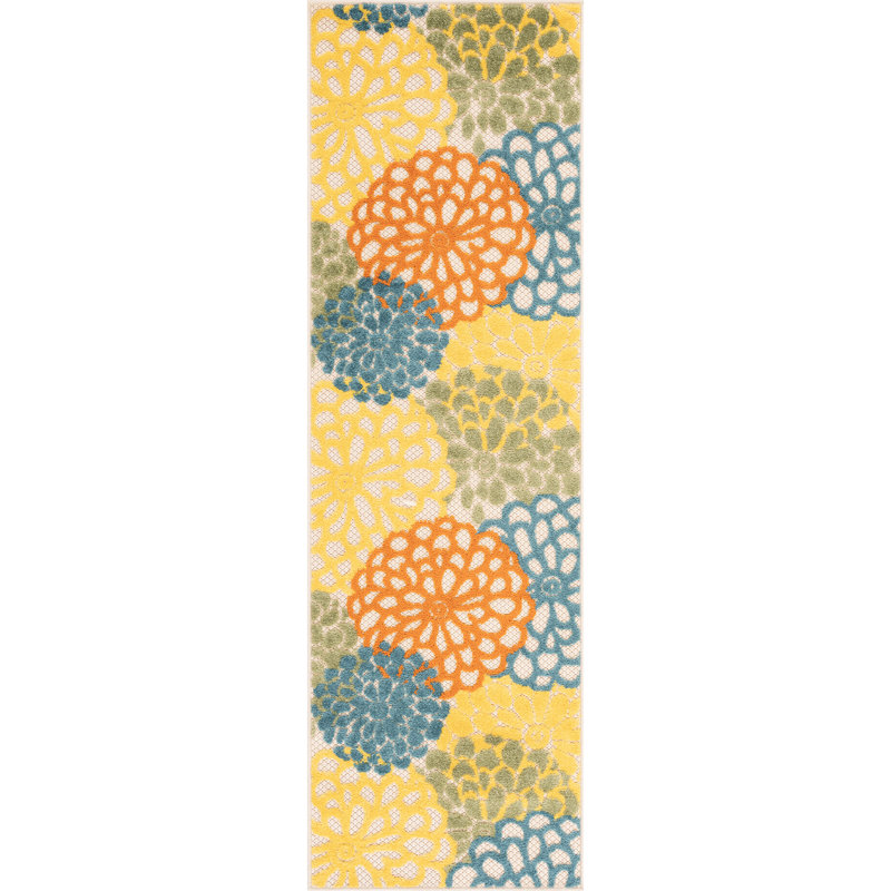 Shameekia Machine Woven Indoor and Outdoor Area Rug, Runner 2' x 8', Yellow/Blue/Orange