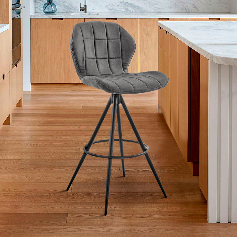 26" Swivel Counter Height Bar Stool In Charcoal Fabric And Black Finish