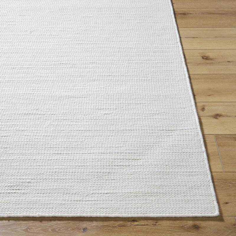 Rectangle Marsell Solid Color Hand Woven Flatweave Wool Area Rug in Light Silver, Rectangle 6' x 9'