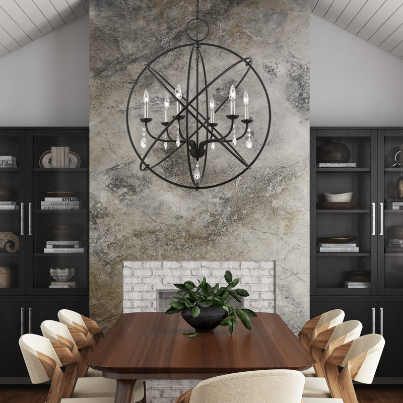 Lesperance 6-Light Steel Globe Chandelier , Black/Brushed Nickel