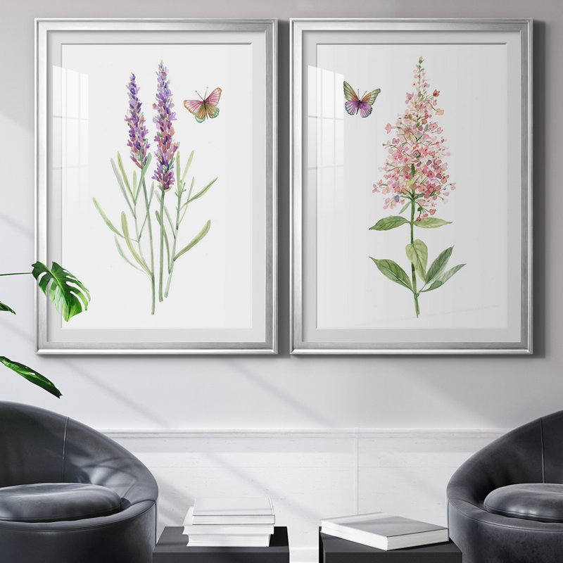 «Wildflower Botanical I», ensemble de 2 reproductions d'art, H 26,5 po x l 73 po x P 1,5 po, Papier avec cadre argenté, Blanc