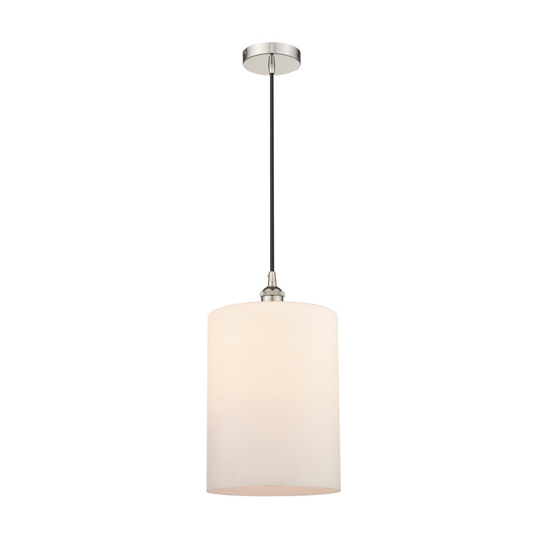 Luminaire suspendu cylindrique simple à 1 lumière Karon, Blanc mat, Nickel poli