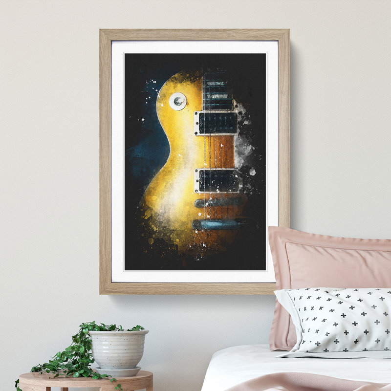 'Aged Electric Guitar' - Picture Frame Graphic Art Print, 33cm H x 24cm W x 2cm D, Oak Framed