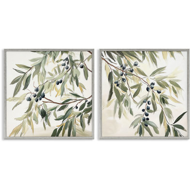 Olive Branches in Pastel 2pc Framed Giclee Set, design by Mona Grace