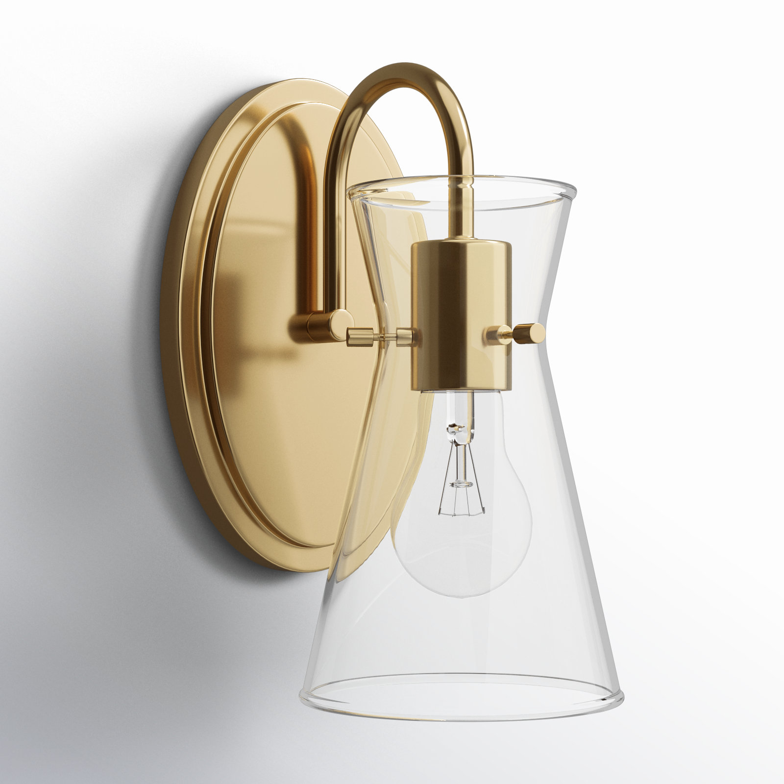 Single Transparent Dimmable Bath Sconce, Natural Aged Brass