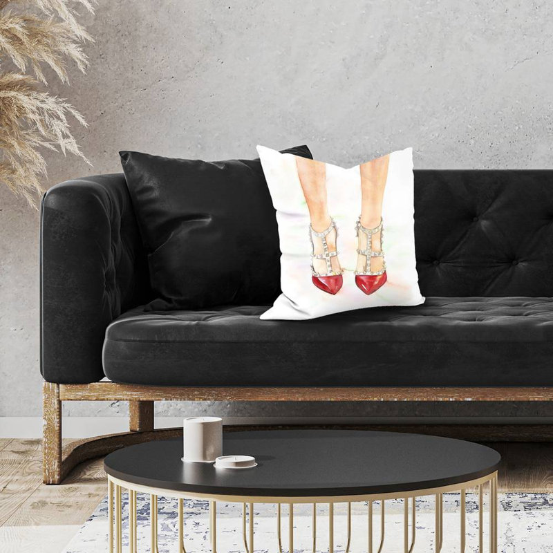 Red studded high heels - 16"x16" Throw pillow - Poly twill - Print on demand, Red/White, 16"H x 16"W, Polyester