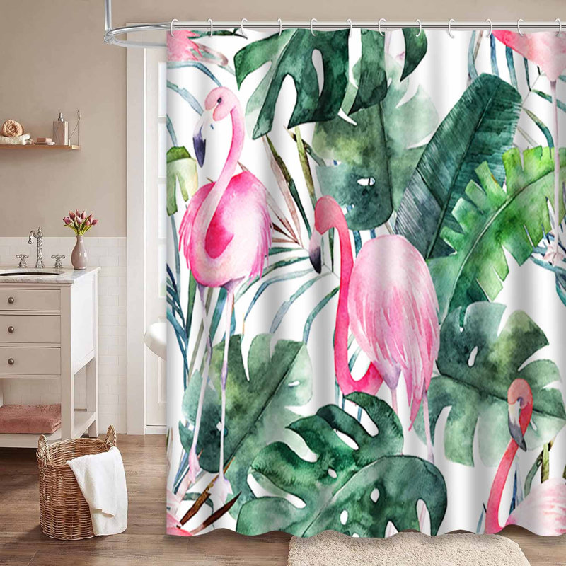 Rideau de douche tropical à motif aquarelle tropical avec 12 crochets, L 72 po x l 72 po