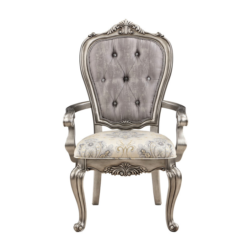 Chaise de luxe (2) - Platine antique, siège confortable avec détails de couronne subtils, salle à manger