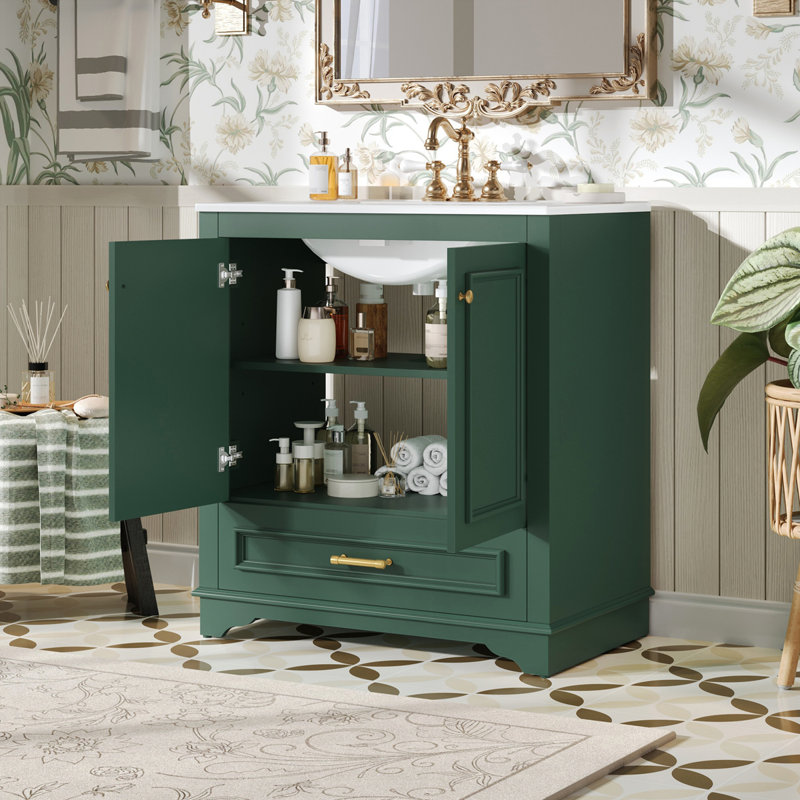 Meuble-lavabo 30 po avec lavabo en céramique, Vert