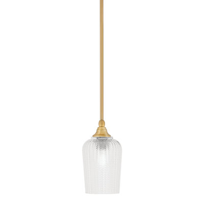 Stem Hung Mini Pendant Shown In New Age Brass Finish With 5" Textured Glass