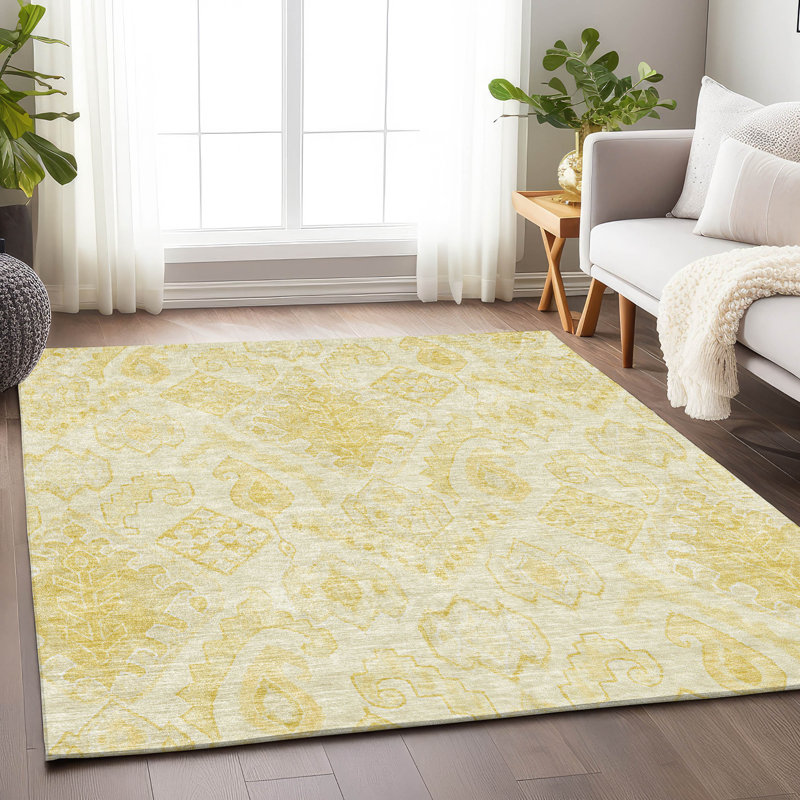 Tapis doré Prisco lavable à la machine de qualité supérieure, Rectangle 10 pi x 14 pi