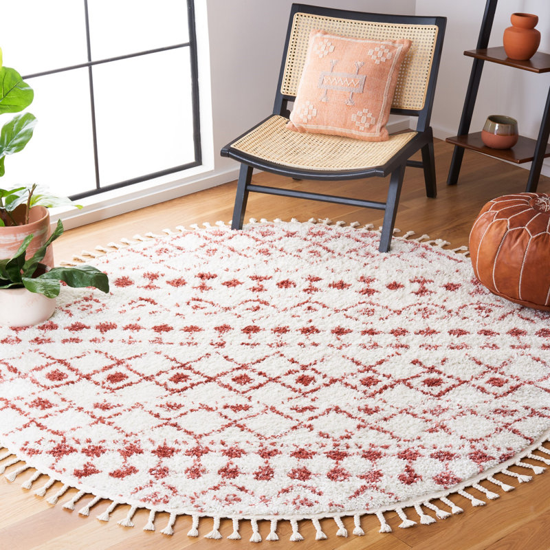 Akife Fringe Shag Performance Southwestern Rug, Round 6'7"